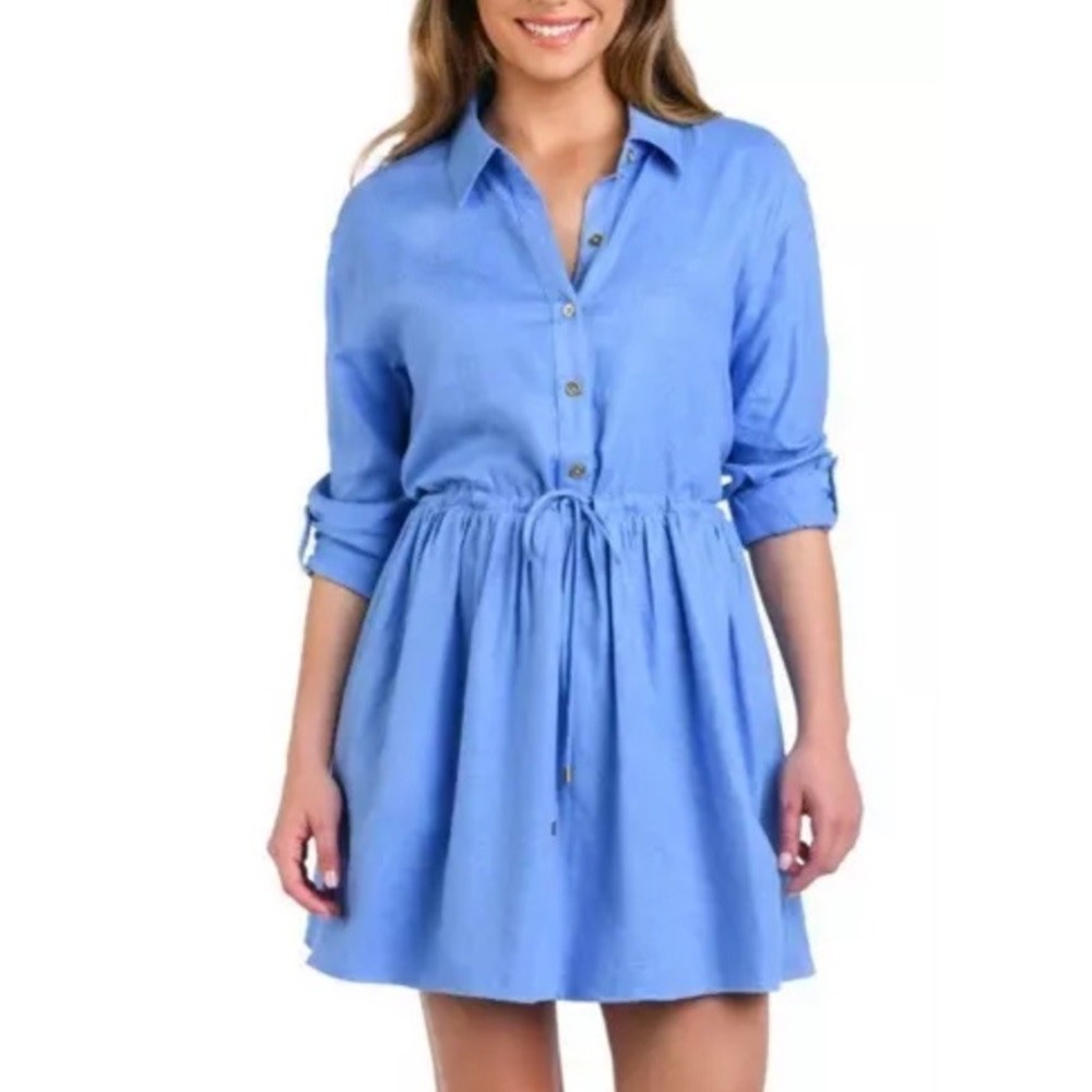 La Blanca‎ Women's Delphine Cover-Up Shirt Dress Tunic Chambray Blue Size M New
